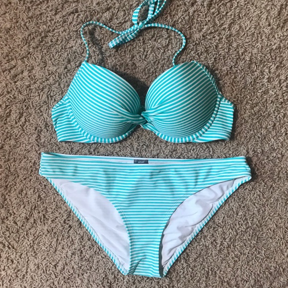 Aerie Stripe Swimsuit 34C Top & Medium Bottoms - Picture 1 of 4